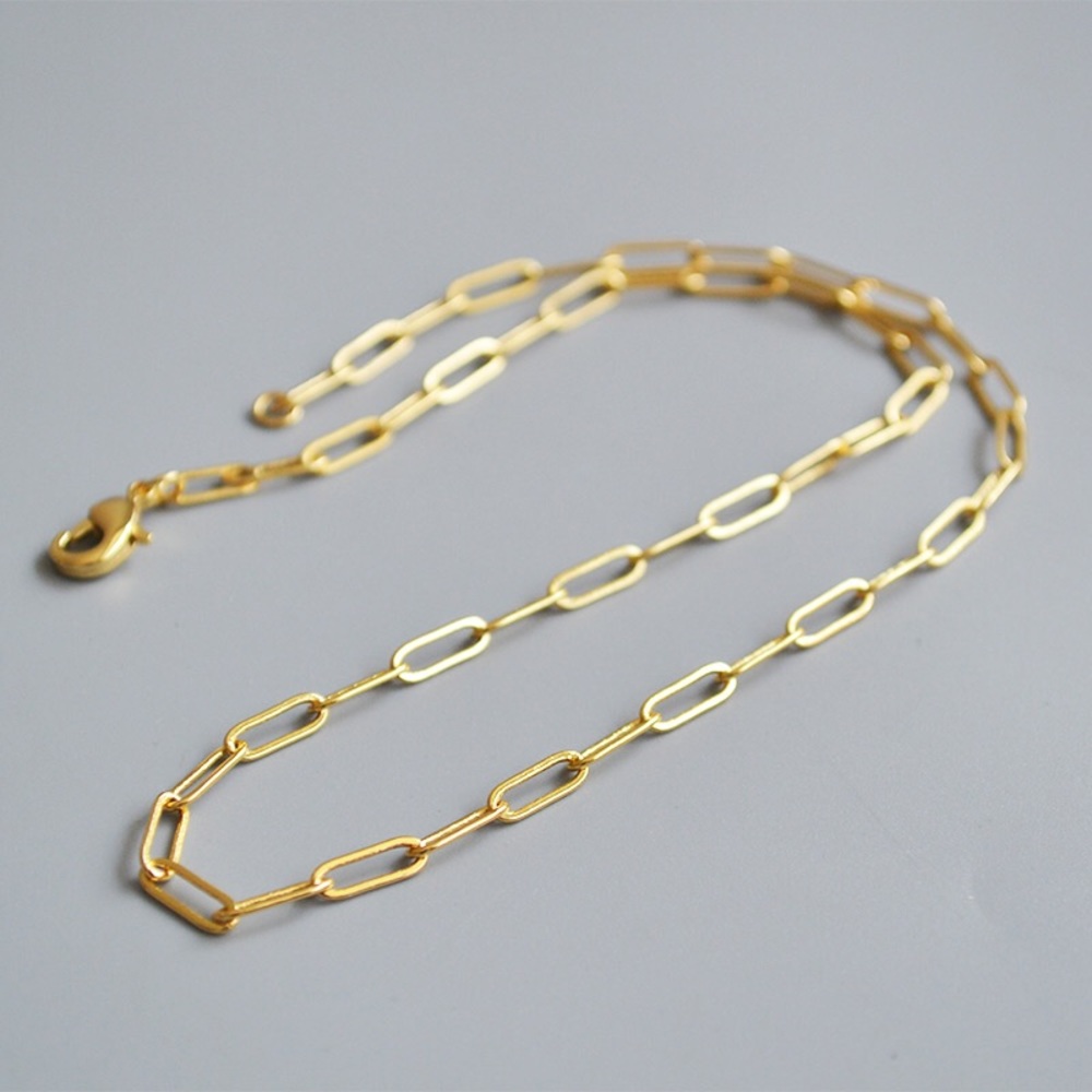 18K Gold Plated Paper Clip Chain Necklace Choker - Picture 8 of 9